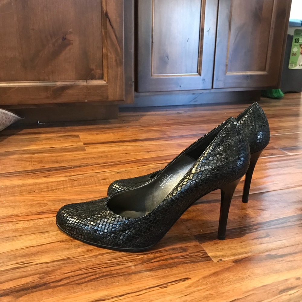 Snake Skin Look Italian Leather Shoes Black 9.5M